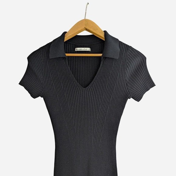 Abercrombie Polo Elevated Knit Mini Dress Ribbed Black Bodycon Collared l Small - Picture 6 of 8